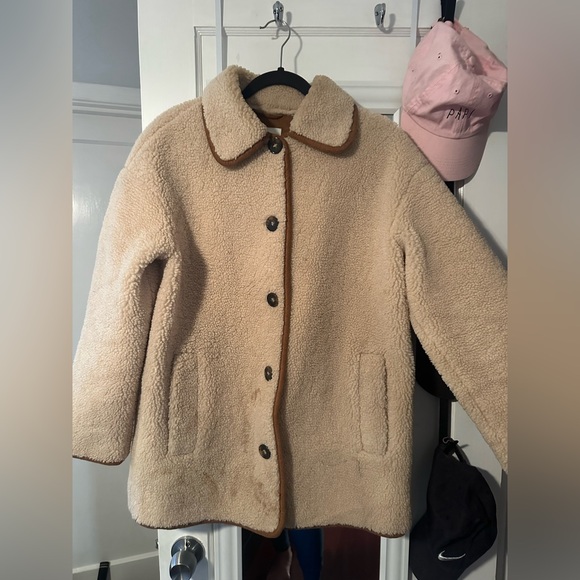 Zara New Beige Camel Sherpa Fur Suede Lining Long Winter Coat Jacket Women XS - Picture 1 of 3